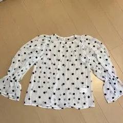 ホワイト ブラック ドット パフスリーブ ブラウスのサムネイル