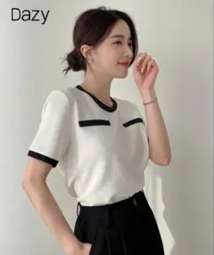 Dazy 半袖リブシャツ ホワイト　ラウンドネック