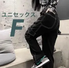 【新品】デニム ユニセックス 黒 ペインター ストリート ヒップホップ 韓国