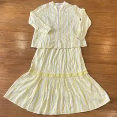 美品　ベイフロー　リネン混　ノーカラーシャツ　ロングフレアスカート　セットアップ