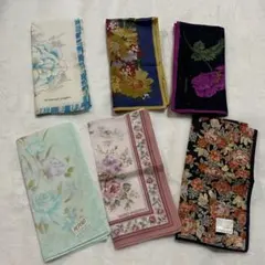 【6枚セット】　　花柄ハンカチ　まとめ売り