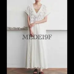 MEDE19F クロシェ　レース風　コンビワンピース　アイボリー　L