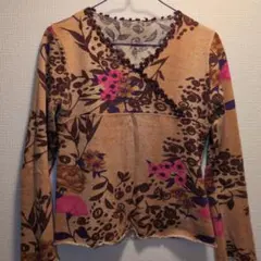 花柄 Vネック 長袖ニットセーター