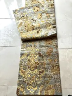 D 正倉院文様 金糸 白 華文 鳳凰 唐草唐花 六通 正絹 フォーマルな袋帯