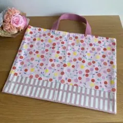 レッスンバッグ　さくらんぼ　女の子　ピンク　ドット　通園バッグ　お道具袋　絵本袋