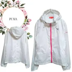 【プーマ】PUMA♡フード付ジャケット【L】 ジップアップ♡ロゴ♡保存袋付♡白系