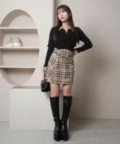 【バラ売り可能】LIPSERVICE チェックカラーリブニット セットアップ