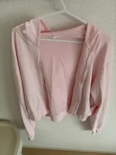 ピンク フード付きジップアップパーカー Lサイズ