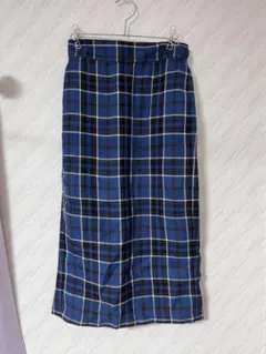 チェック タイトスカート 青系 レトロ
