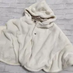 アイボリーフード付きベビーポンチョ 70-80cm