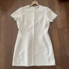 ZARA ホワイト ツイード風 半袖ワンピース