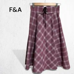 エフアンドエー スカート フレア 編み上げリボン チェック柄 ピンク ミモレ丈