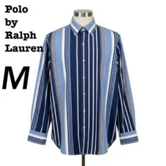 ポロバイラルフローレン マルチストライプシャツ M ブルー 長袖