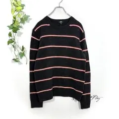 ユニクロ メンズ ボーダー ニット セーター L チャコール 毛100%