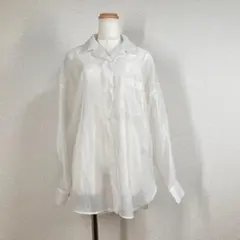 美品 エモダ エアリールーズシャツ F 白 シアー ブラウス オープンカラーのサムネイル