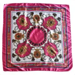 訳あり品 大判 正方形 スカーフ シルク調 レディース パッションピンク