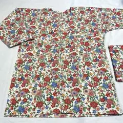 ダボシャツ 花柄 ピンク長袖 ブルー7分（手製の7分です） 大きい 
