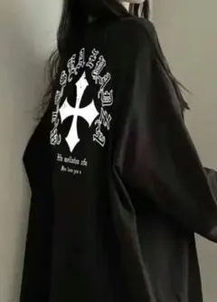 長袖 Tシャツ 黒 十字架デザイン y2k