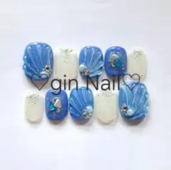 ネイルチップ　オーダー　夏　現品　ベリーショート　マグネット　人魚の鱗　ブルー