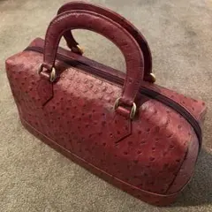 【極美品】イヴ・サンローラン ヴィンテージ オーストリッチ ハンドバッグ 深紅