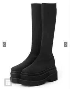 ストレッチフラット厚底ロングブーツ ブラック 23.5cm [gd1586]