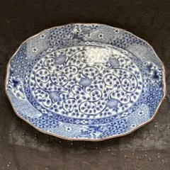 美濃焼　三洋陶器　龍峰窯　ネジリ祥瑞　楕円皿　オーバル皿　長皿　1枚