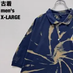 古着 リメイク ポロシャツ ブリーチ加工 タイダイ 奇抜 ビッグサイズ 紺 XL