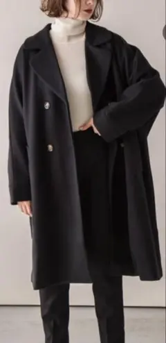 ブラック ダブルブレスト ロングコート