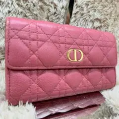 【美品】ディオール 長財布 カロ フラップウォレット ピンク カナージュのサムネイル