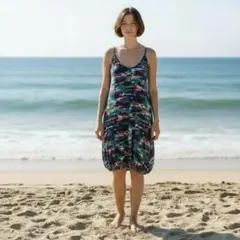 ベネトンマルチカラー膝丈ノースリーブワンピース