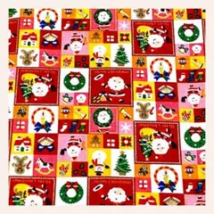 D-②クリスマス 生地 約50㎝×110cm、赤、金彩、モザイク