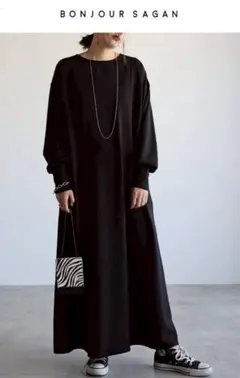 【新品】 BONJOUR SAGAN 前後2wayVネックワンピース 黒