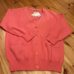 コーラルピンク Vネック ニットカーディガン
