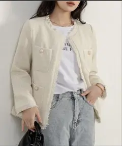 ☆美品☆ デイクローゼット　ノーカラージャケット ツイード風　PLST ユニクロ