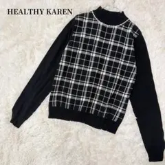 【ヘルシーカレン】長袖セーター　チェック柄　ビジュー　M 大人可愛い　y2kのサムネイル