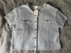 【タグ付き新品】H＆M スクラチャードニットカーディガン 半袖 水色