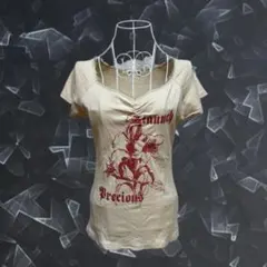 00s 平成ギャル Tシャツ 花柄 M ベージュ y2k フェアリーグランジ