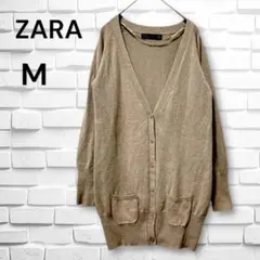 ZARAザラ◆ロングカーディガン Ｖネックニット(M)ブラウン　綺麗め　オフィス