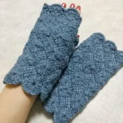 42 あったかハンドウォーマー　ブルー ハンドメイド 　アームウォーマー