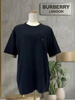 【人気】バーバリーロンドン✨袖チェックTシャツ L 黒 体型カバー ゆるだぼ