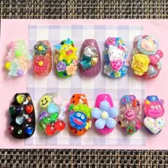 【現品】939番ネイルチップギャル派手韓国y2k平成女児推し活ねこビジューポップ