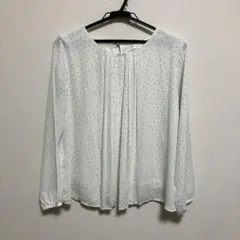 ホワイト ドット柄 長袖ブラウス M