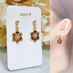 ゴールド　雪の結晶　クリスマス　ホリデー　ストーン　ハンドメイドピアスイヤリング