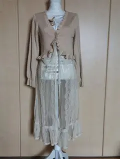 【axes femme】ニットと、レースMIX素材ロングワンピース・カーディガン