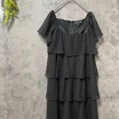 アンタイトル　半袖ミニワンピース　ティアードシフォン　ミニドレス　ブラック　M