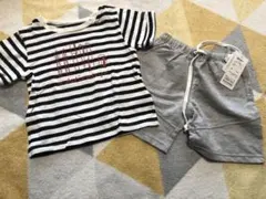 2点セット クランボン 110 ボーダー グレー パンツ フタフタのサムネイル