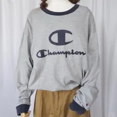 90s used XL チャンピオン 目付き 長袖 リンガー Tシャツ ロンT
