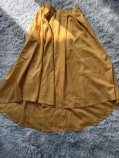 【美品】basement イエローポリエステルフレアロングスカート