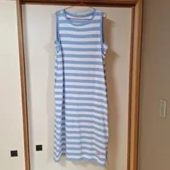 パーソンズ　ノースリーブロングワンピース LL 水色白ストライプ 値下げ