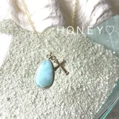 新作♡1点物❣️14kgf ラリマークロスネックレス